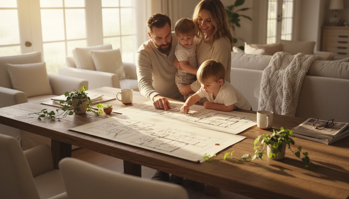 家族で住まい探しをする様子